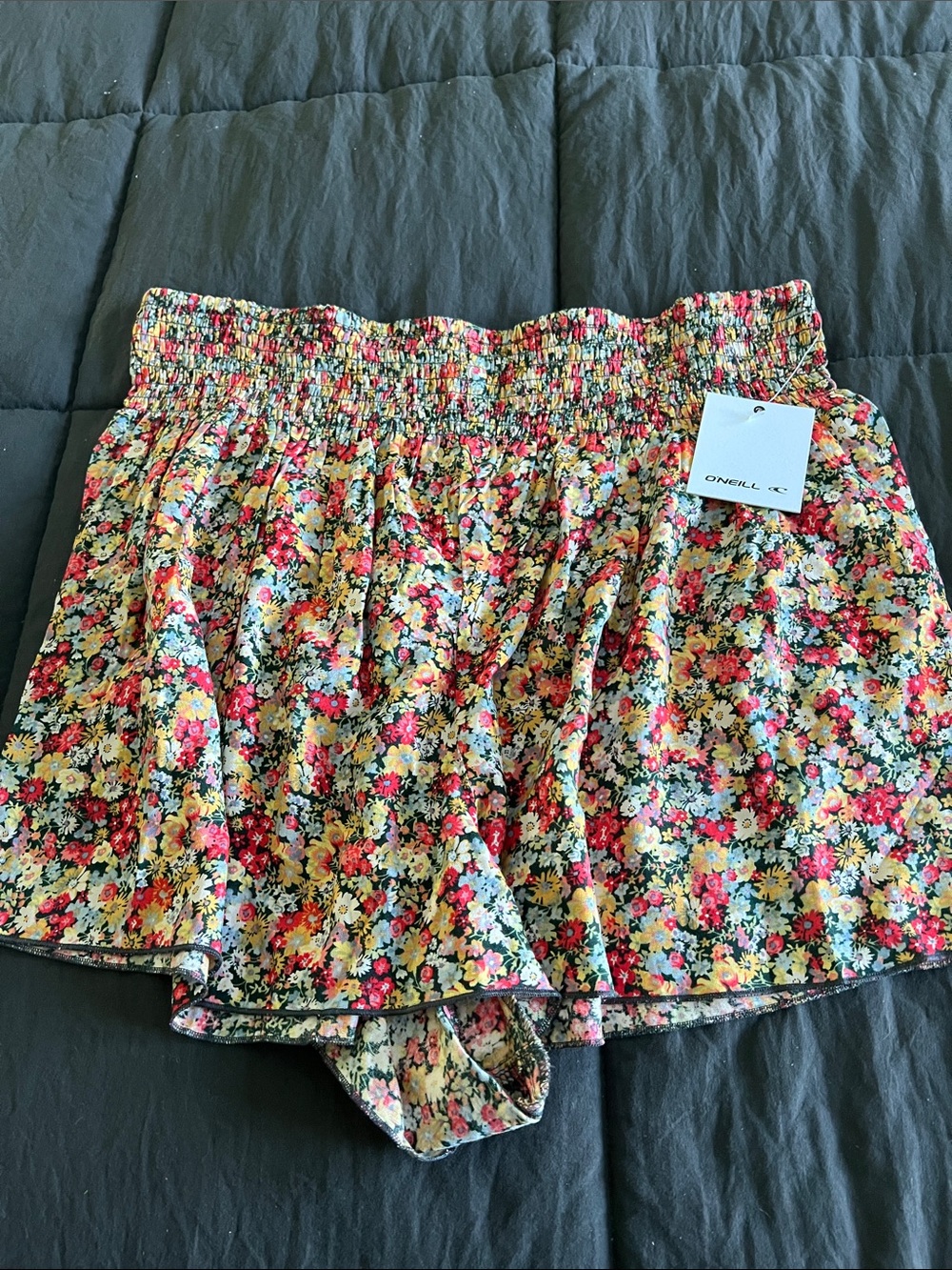 O'Neill Floral Smocked Waist Skort - Yellow, Pink, Green, White